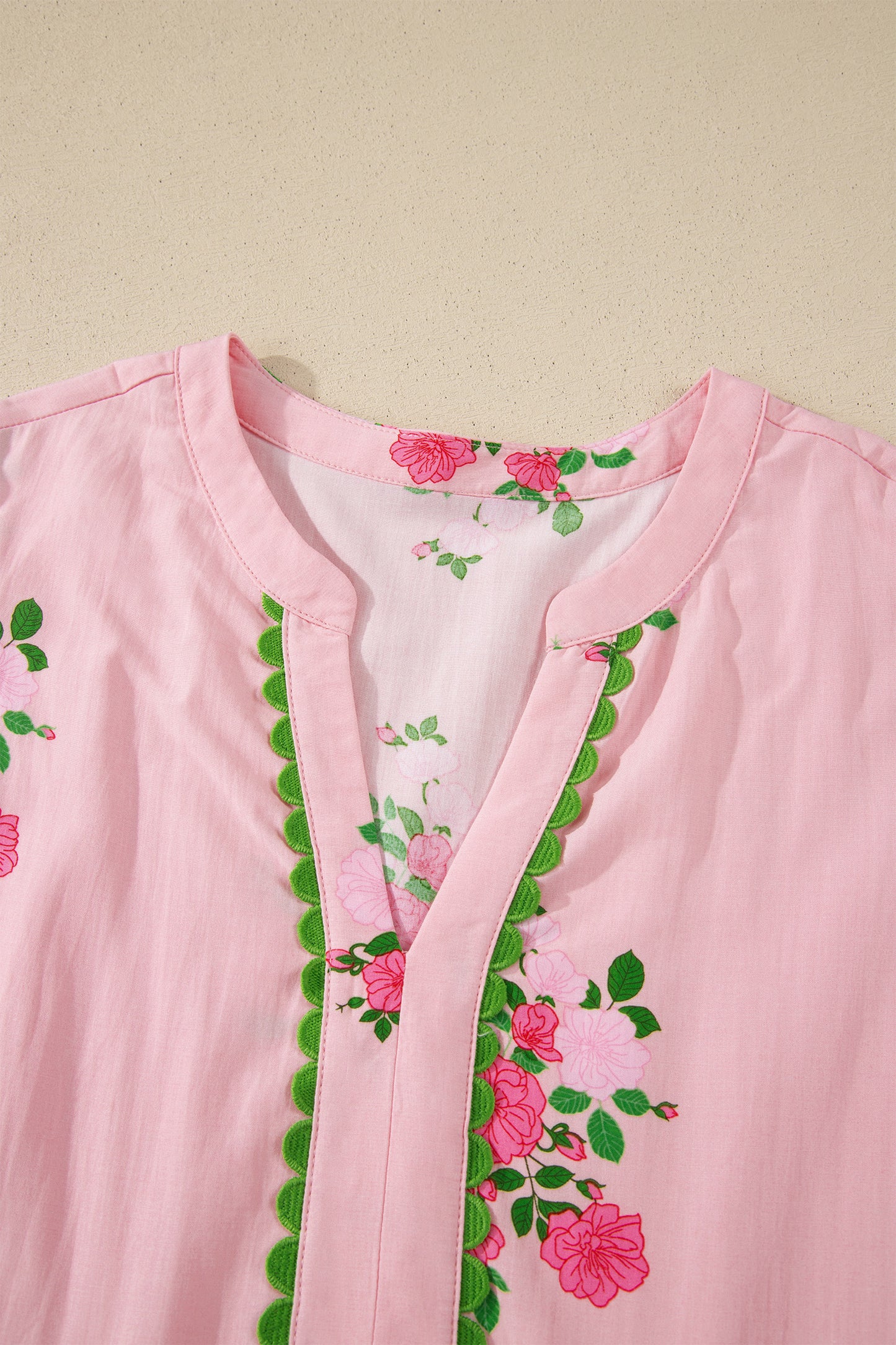 Notched Neck Flutter Short Sleeve Floral Print Maxi Dress