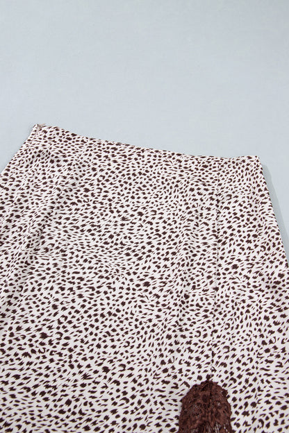 Cheetah Print Trim Split Long Western Skirt