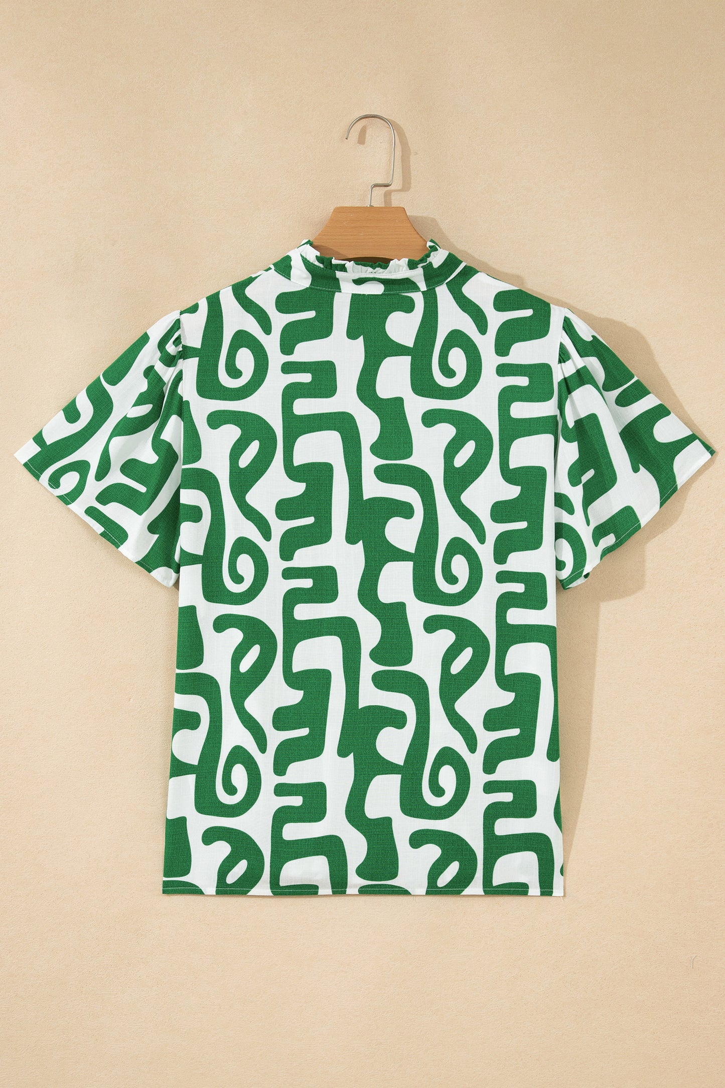 Abstract Print Striped Trim V Neck Short Sleeve Blouse