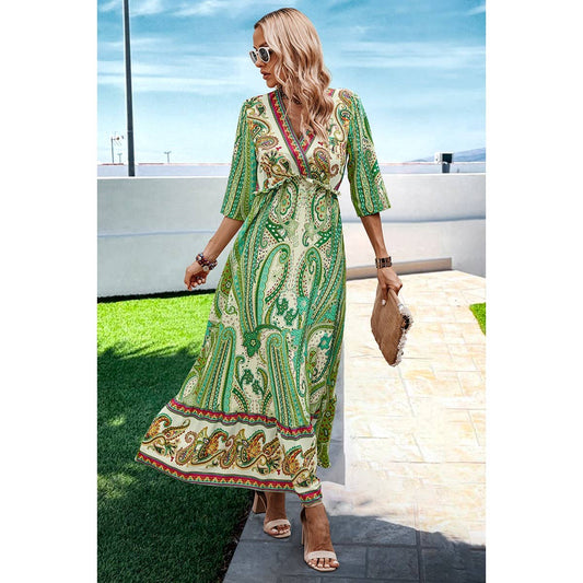Allover Print Split High Waist Color Block Fit Dress | Dress - Women's | 523, Dress, maxi dress | Elings