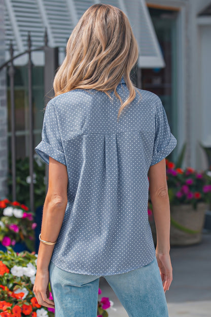 Dotted Print Cuffed Short Sleeve Shirt