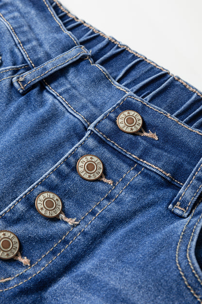 Blue 4 Buttons Front Tapered Casual Loose Fit Jeans