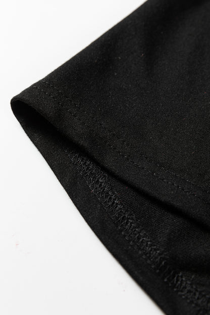 Black Solid Color Raw Seam Big Flower Patched Loose Overall Jumpsuit