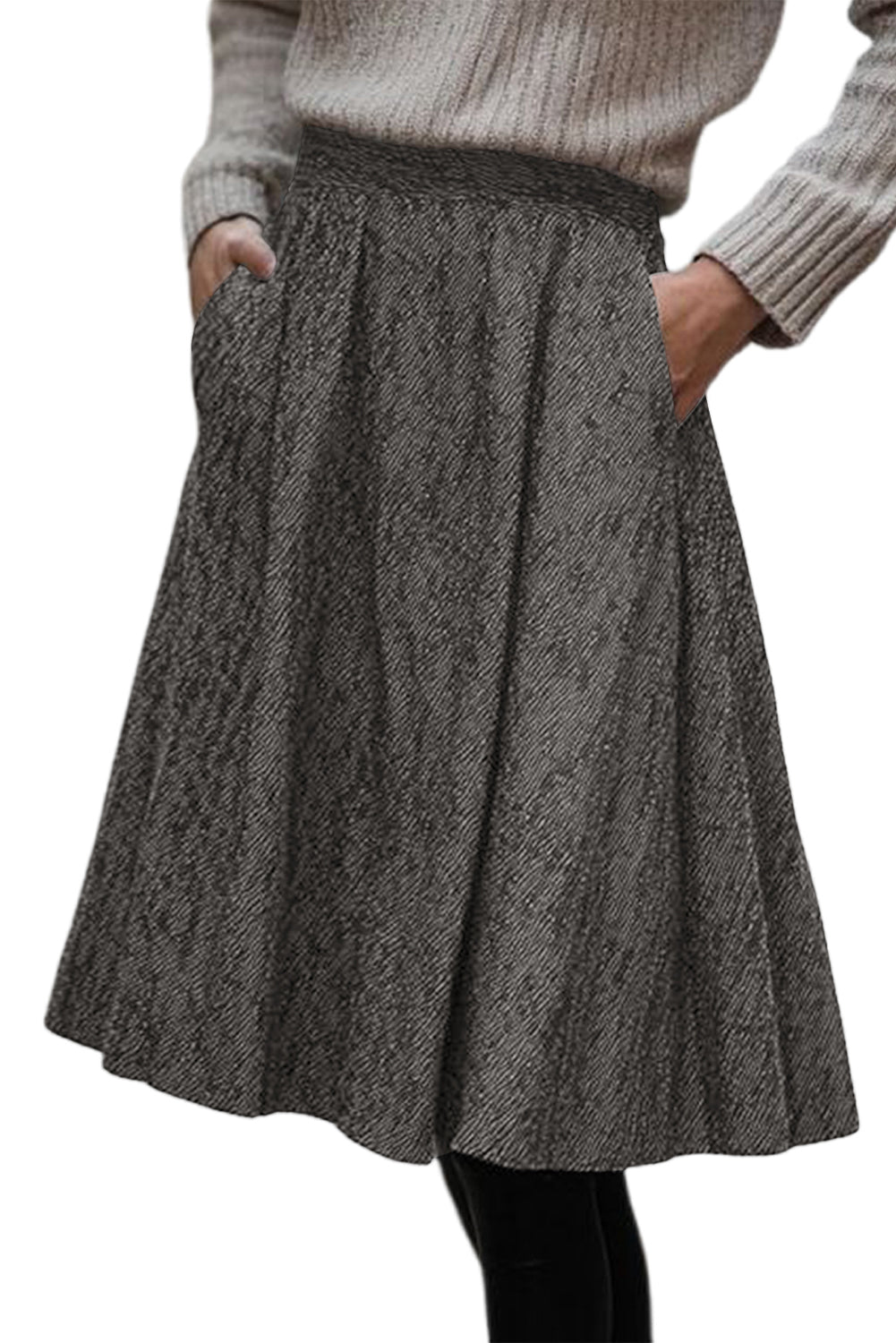 Solid Color Textured Pleated Midi Skirt