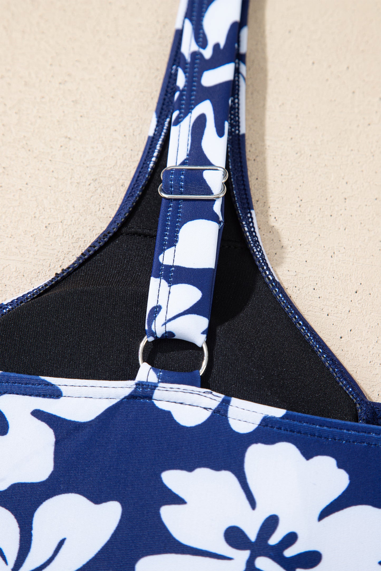 Navy Blue Color Block Patchwork Bow Knot Detail Sleeveless Swim Dress