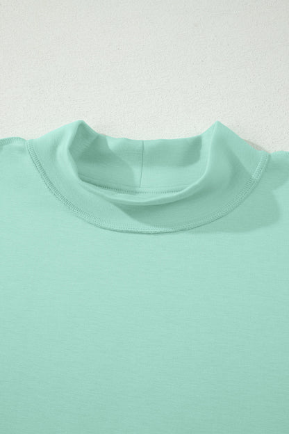 Solid Color Exposed Seam Mock Neck Oversize Tee Casual Shorts 2pcs Outfit