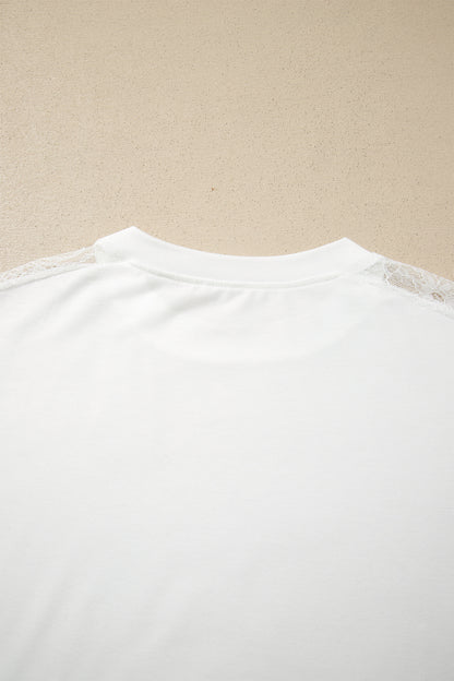 White Sheer Lace Splicing Long Sleeve Shift Top