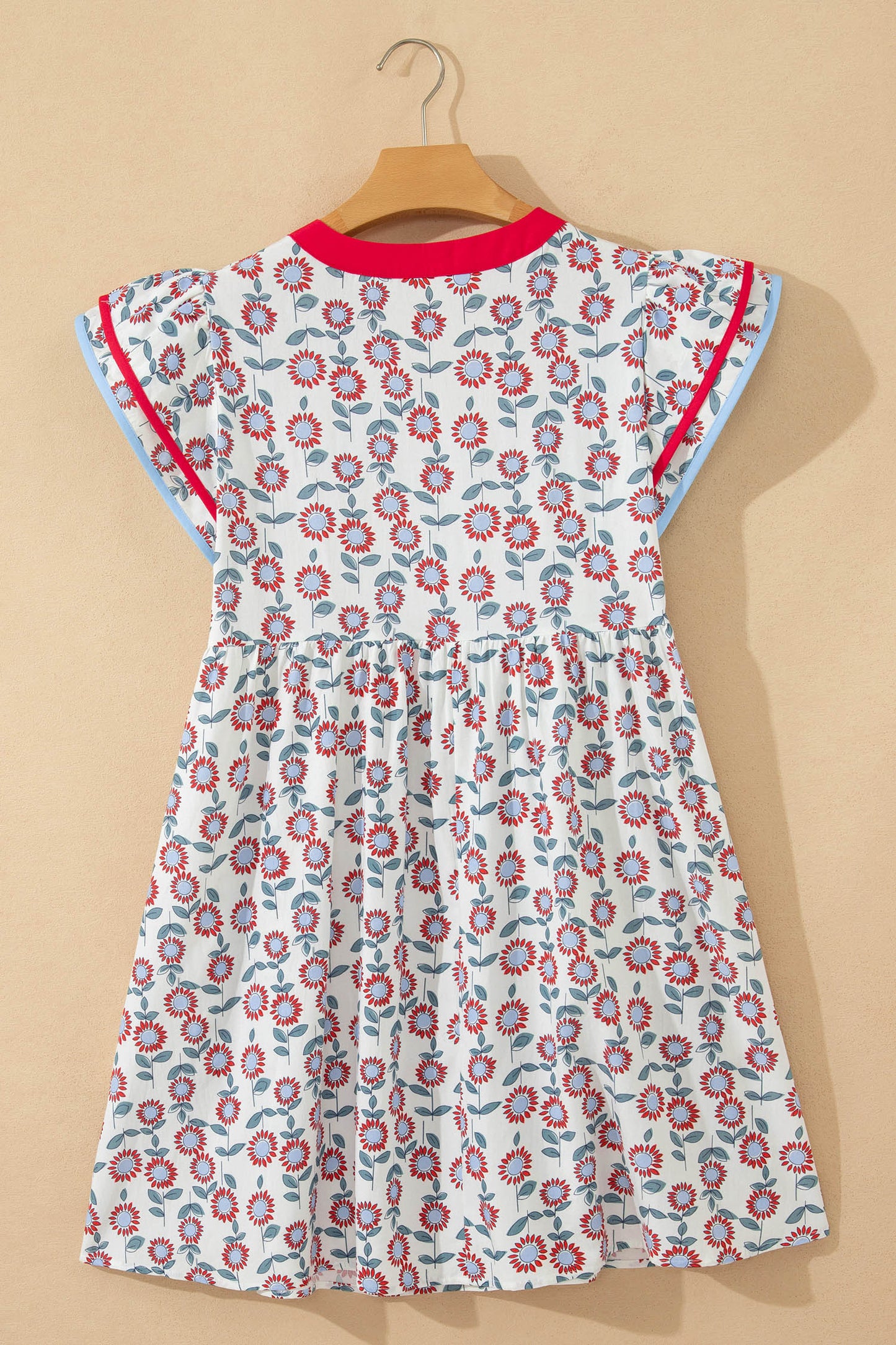 Floral Print Contrast Trim Flutter Sleeve Mini Dress