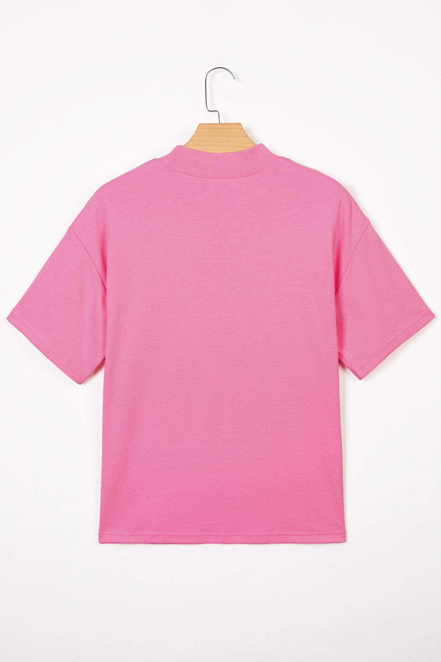 Pink Solid Color High Neck Oversize Tee
