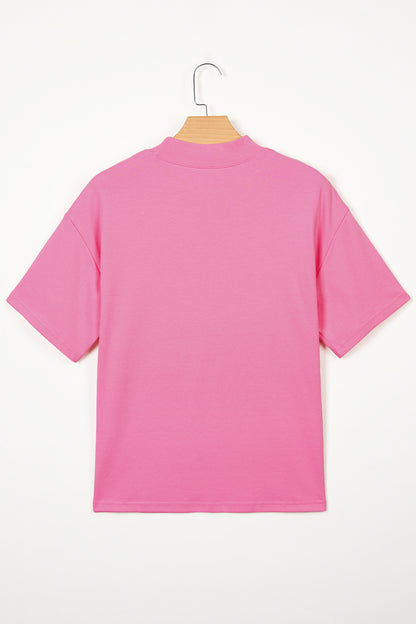 Pink Solid Color High Neck Oversize Tee