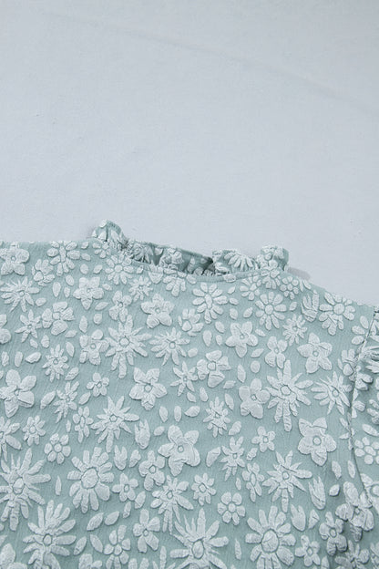 Floral Textured Jacquard Puff Sleeve Blouse