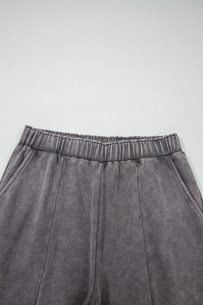 Dark Grey Mineral Wash Leopard Patchwork Loose Pants