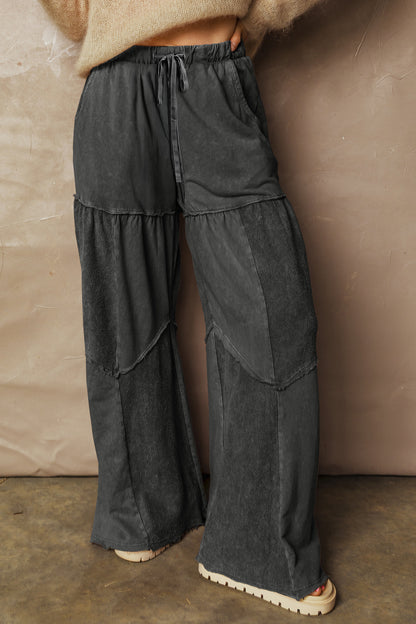 Wild Ginger Careys Mineral Wash Tiered Wide Leg Patchwork Drawstring Pants