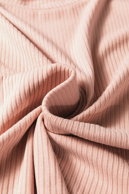 Jungle Green Solid Color Ribbed Ruffled Short Sleeve T Shirt