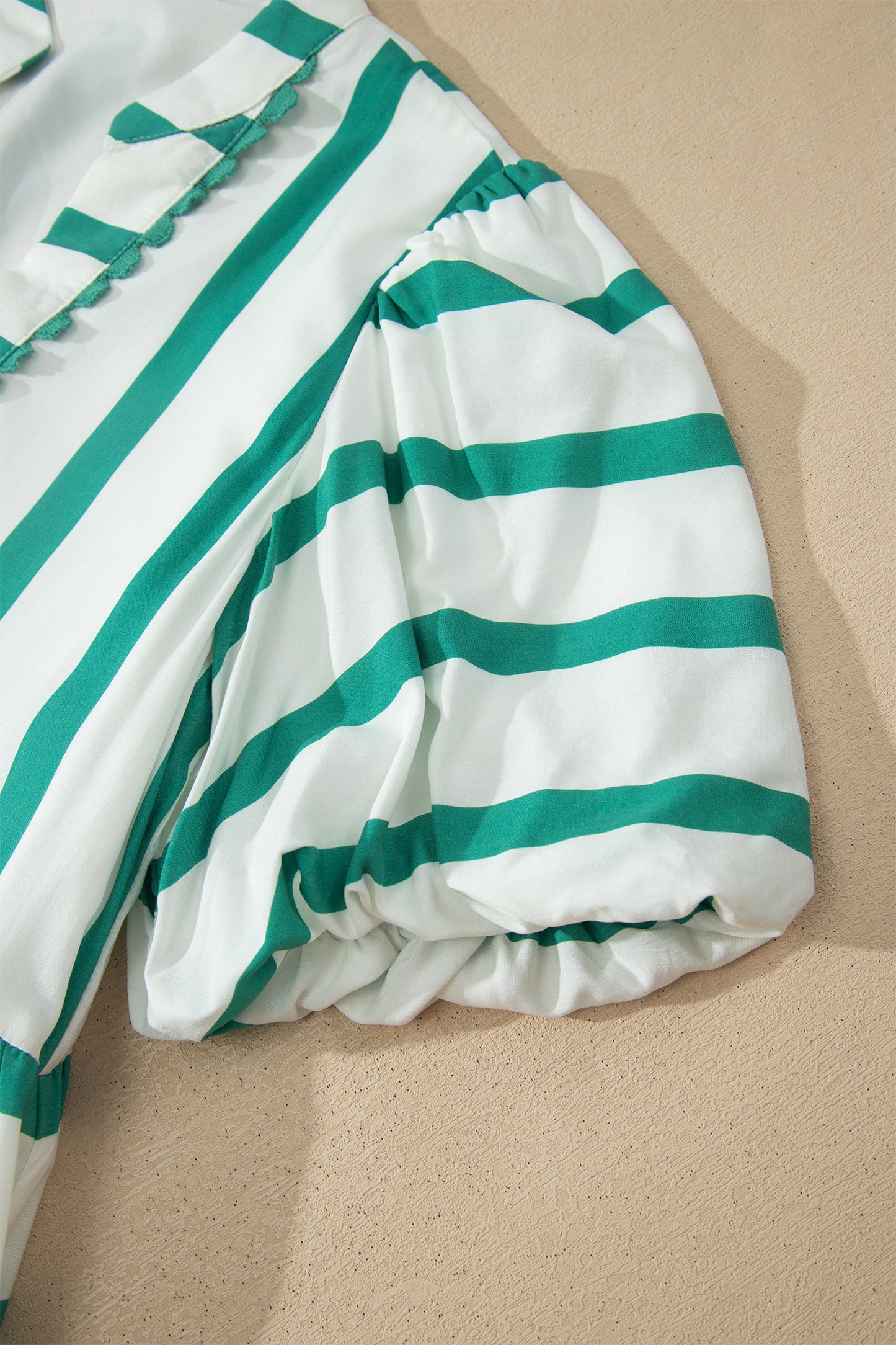 Stripe Ricrac Trim Notched Neck Half Sleeve Vacation Dress