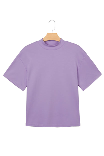 Pink Solid Color High Neck Oversize Tee