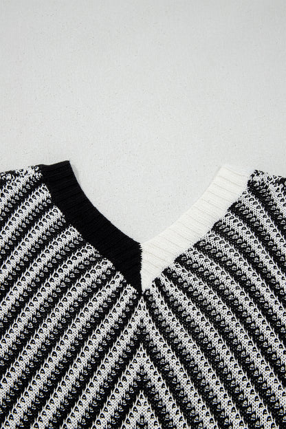 Black Contrast Chevron Knit V Neck Sweater Vest