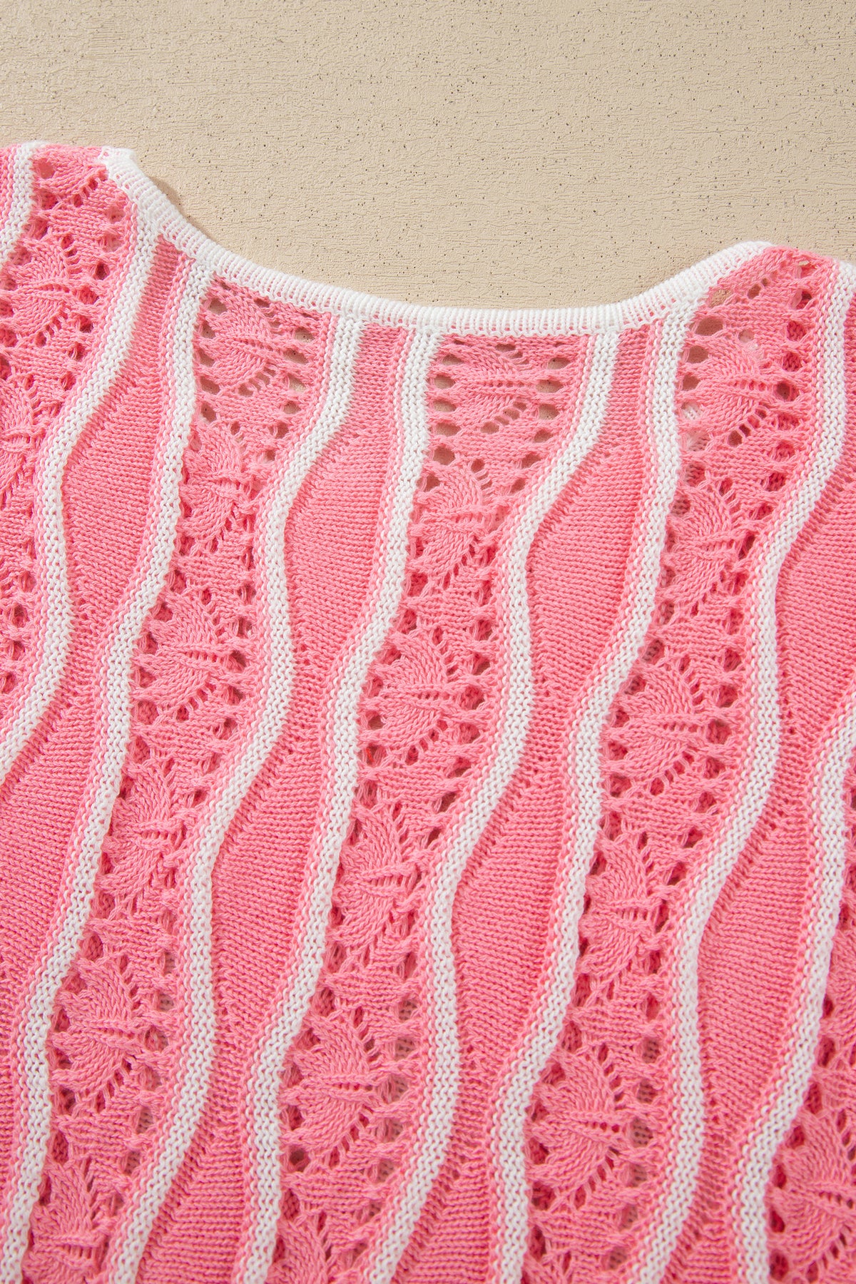 Wavy Detail Hollow Out Knit Long Sleeve Cotton Pullover Sweater
