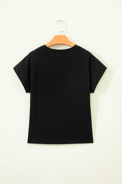 Leopard Bow Embroidered Cotton Round Neck T Shirt