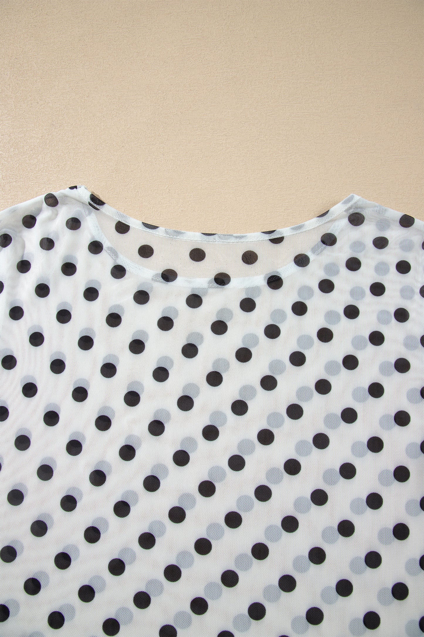Black Polka Dot Sheer Mesh Long Sleeve Round Neck Shift Top