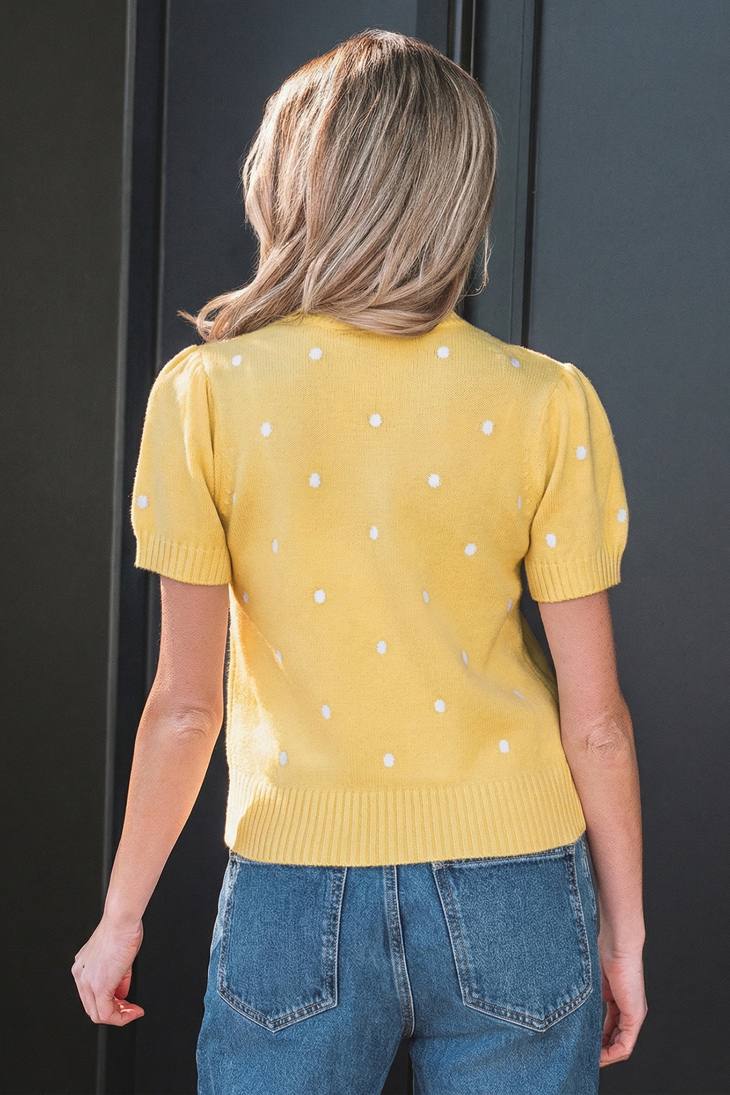 Elegant Polka Dot Bubble Short Sleeve Sweater