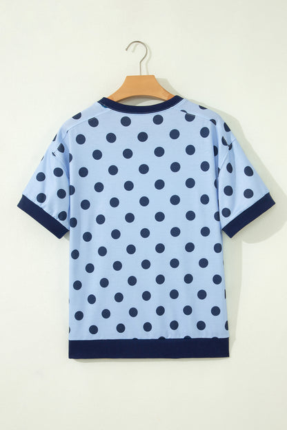 Color Block Trim Polka Dot Casual Tee