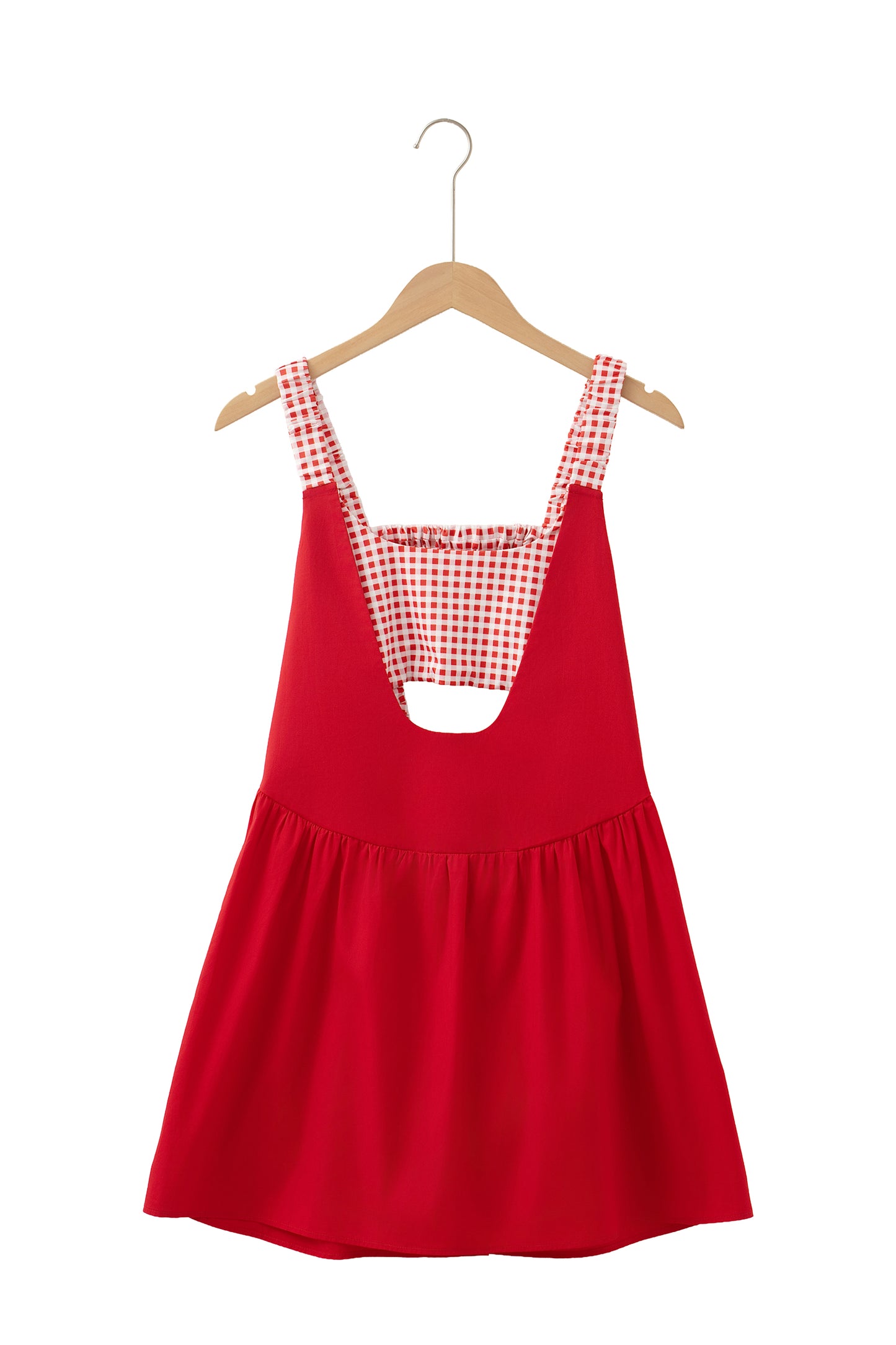 Faux Two Piece Gingham Contrast Patchwork Loose Mini Dress