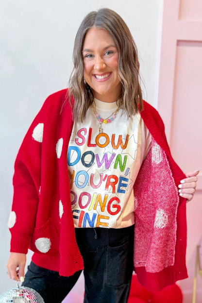 Polka Dot Button Front Oversized V Neck Cardigan
