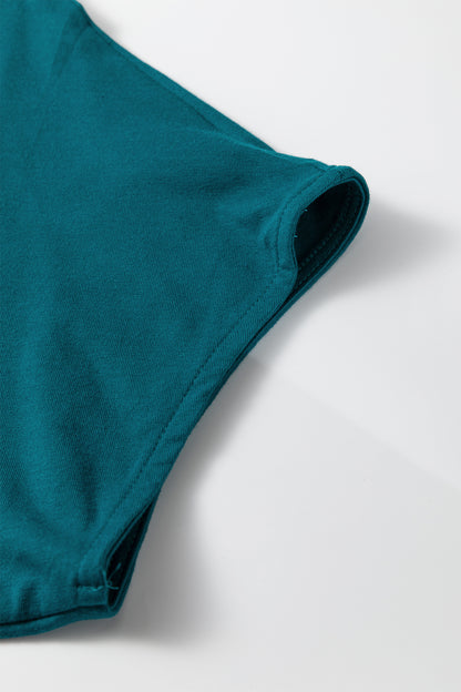 Blue Sapphire Plus Size Solid Color Asymmetric Neck Short Sleeve Blouse