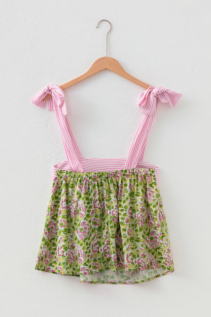 Fashion Printed Knot Straps Babydoll Tank Top