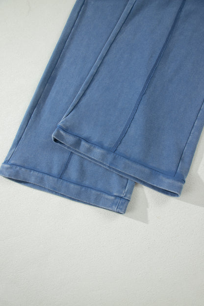 Mineral Wash Drawstring Retro High Waist Wide Leg Western Pants