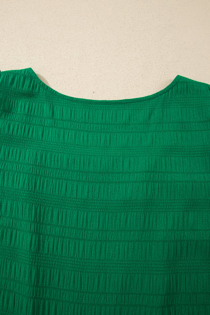 Textured Square Neck Top and Shirred High Waist Shorts Set