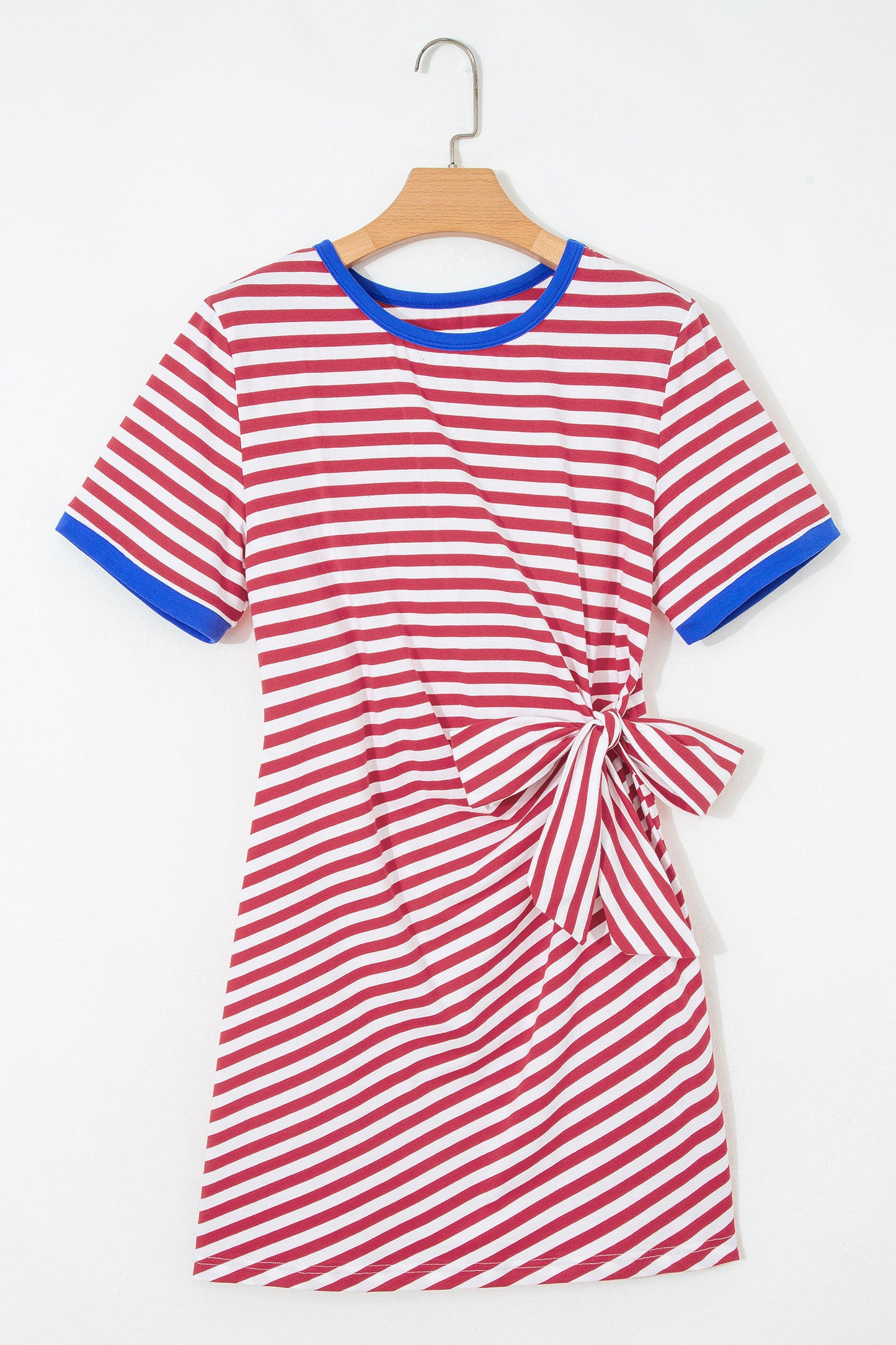 Stripe Nautical Tie Contrast Trim Round Neck T Shirt Mini Dress