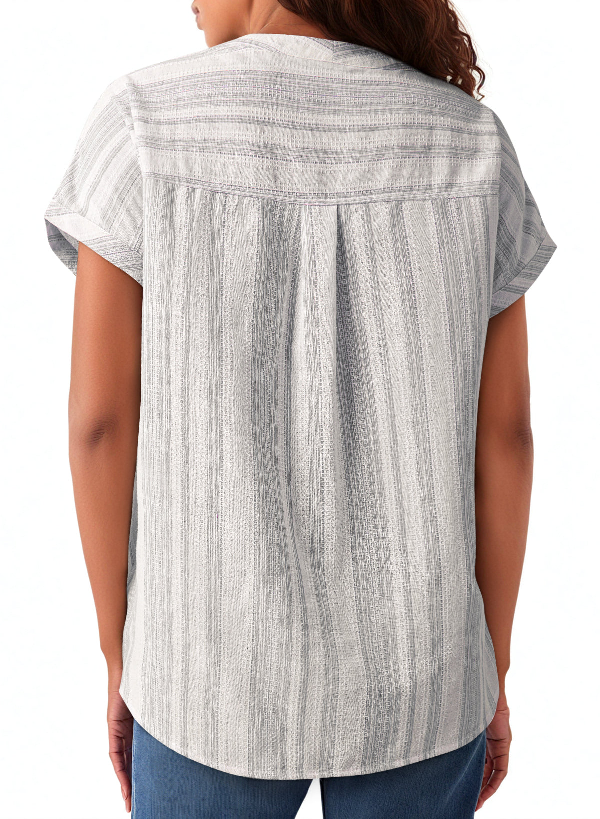 Gray Breathable Gauze Half Button Short Sleeve Casual Blouse