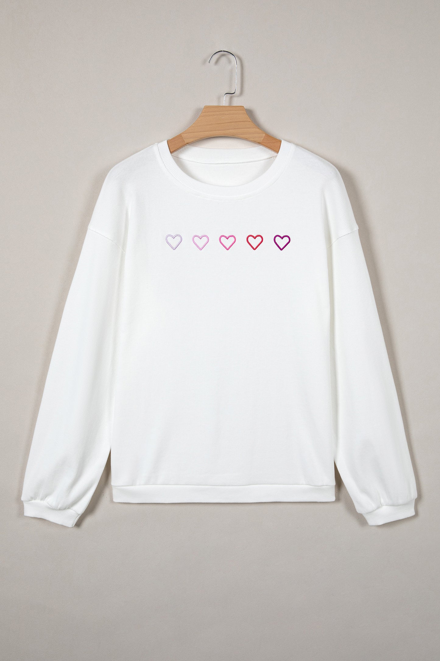 Pink 3d Ribbed XOXO Heart Embroidered Drop Shoulder Sweatshirt