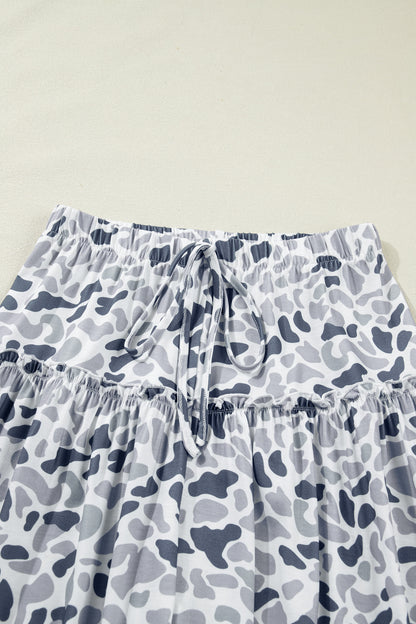 Beige Camo Print Wide Leg Casual Pants