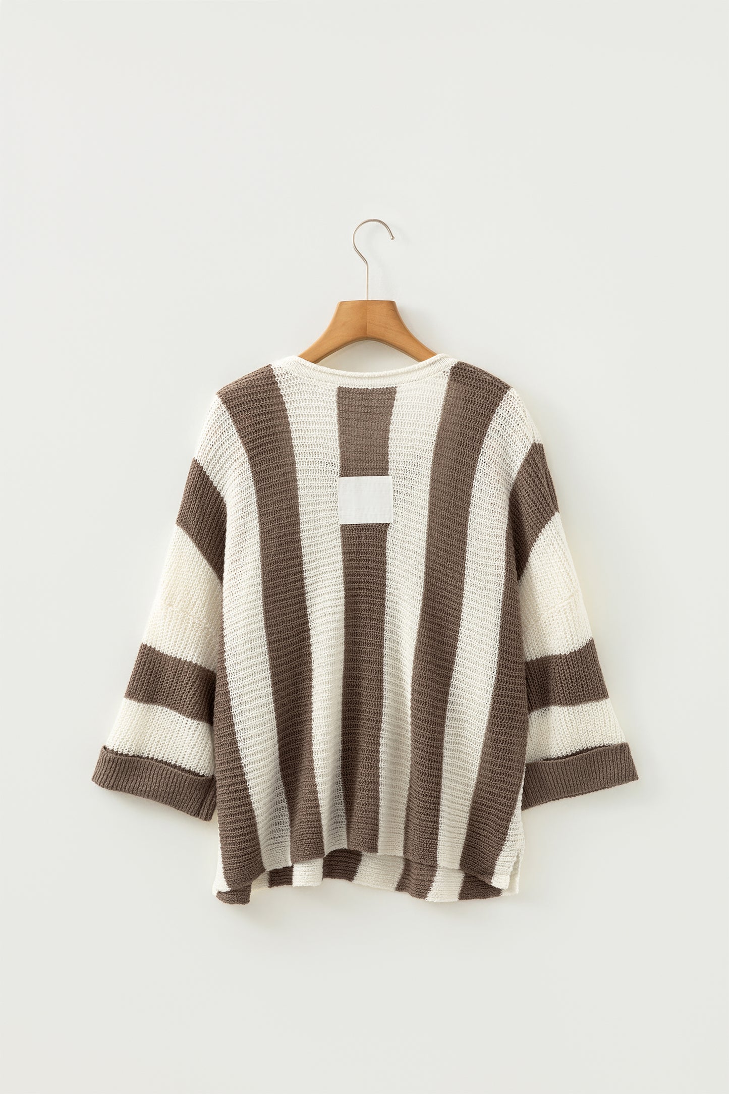 Brown Stripe Colorblock V Neck Bracelet Sleeve Sweater