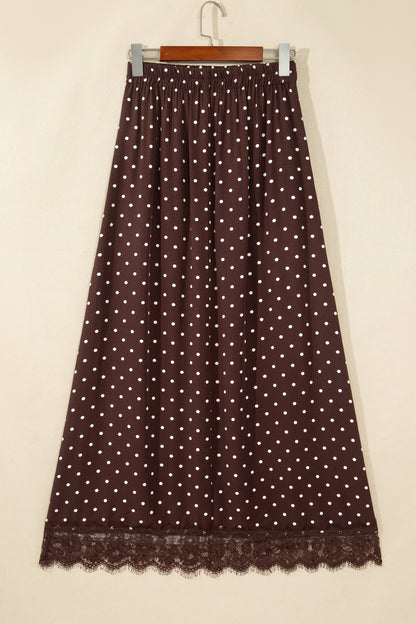 Polka Dot Lace Hem Elegant Long Shift Skirt