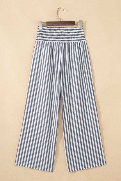 Stripe Shirred High Waist Loose Summer Pants