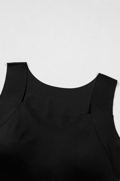 Solid Color Wide Strap Splicing Athleisure Tank Top