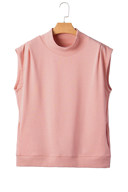 Solid Color High Neck Cap Sleeve Loose Top