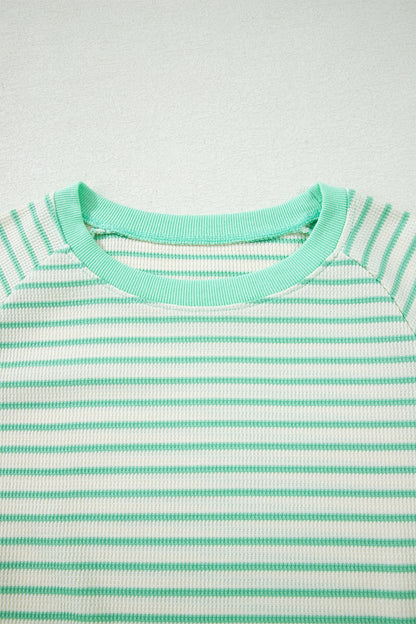 Stripe Colorblock Trim Round Neck Short Sleeve Tee