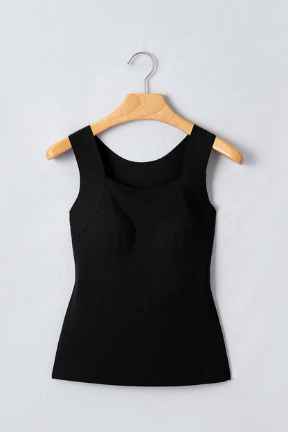 Solid Color Wide Strap Splicing Athleisure Tank Top
