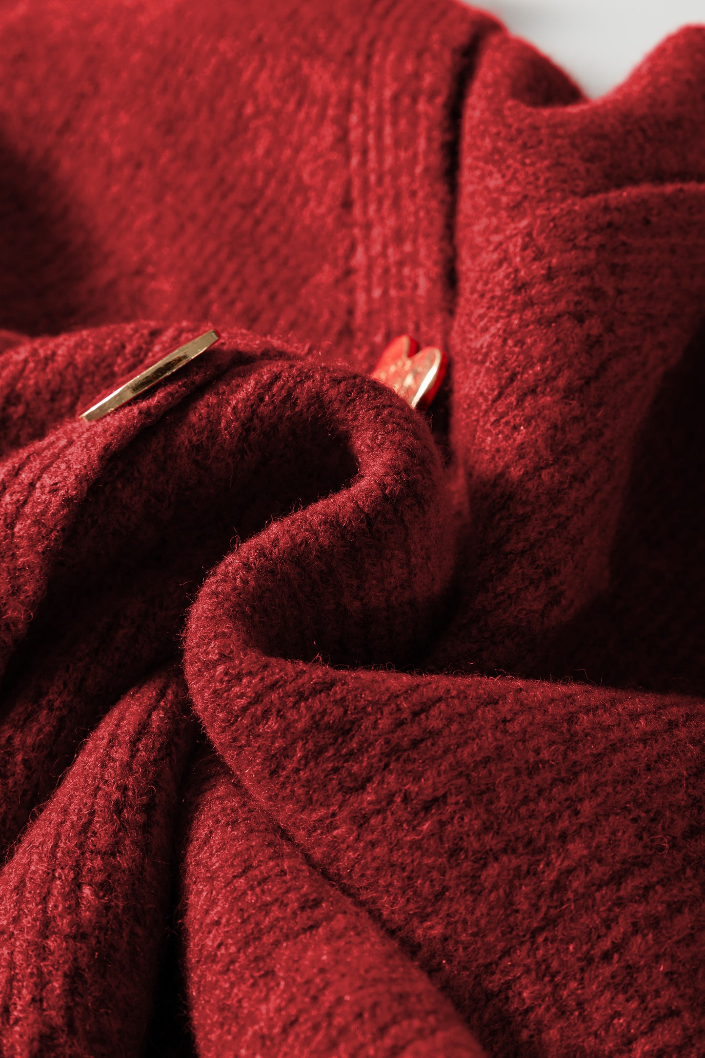 Chicory Coffee Heart Metal Button V Neck Cardigan Sweater