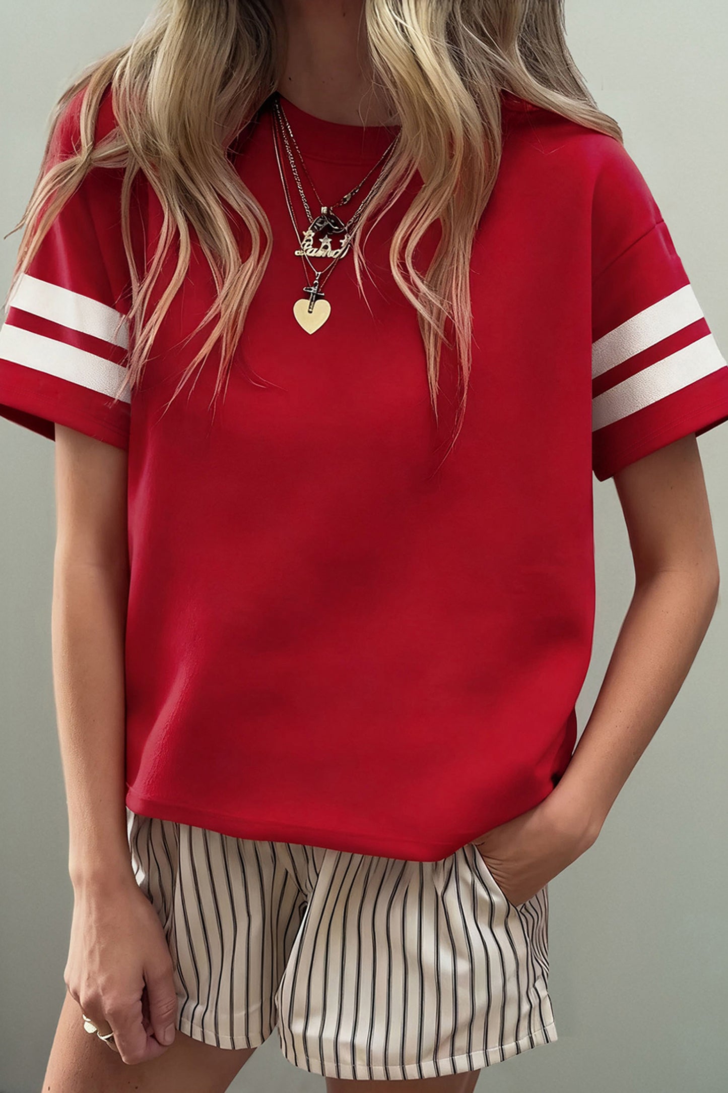 Varsity Striped Short Sleeve Crew Neck T Shirt