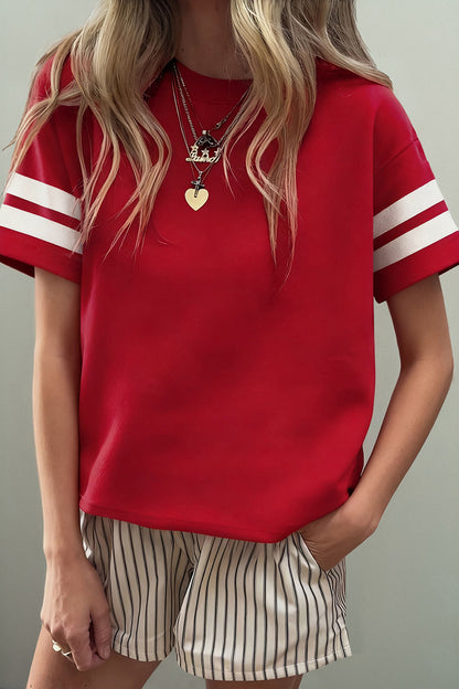 Varsity Striped Short Sleeve Crew Neck T Shirt