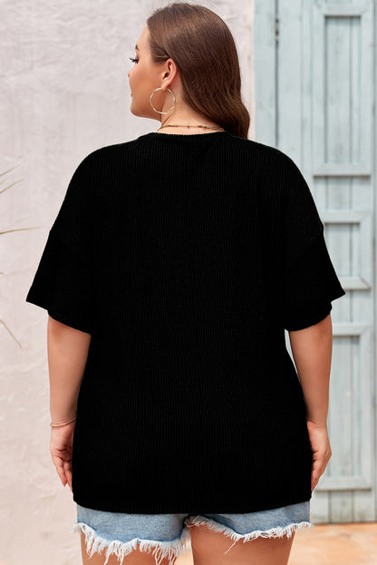 Textured V-Neck Dropped Shoulder Plus T-Shirt