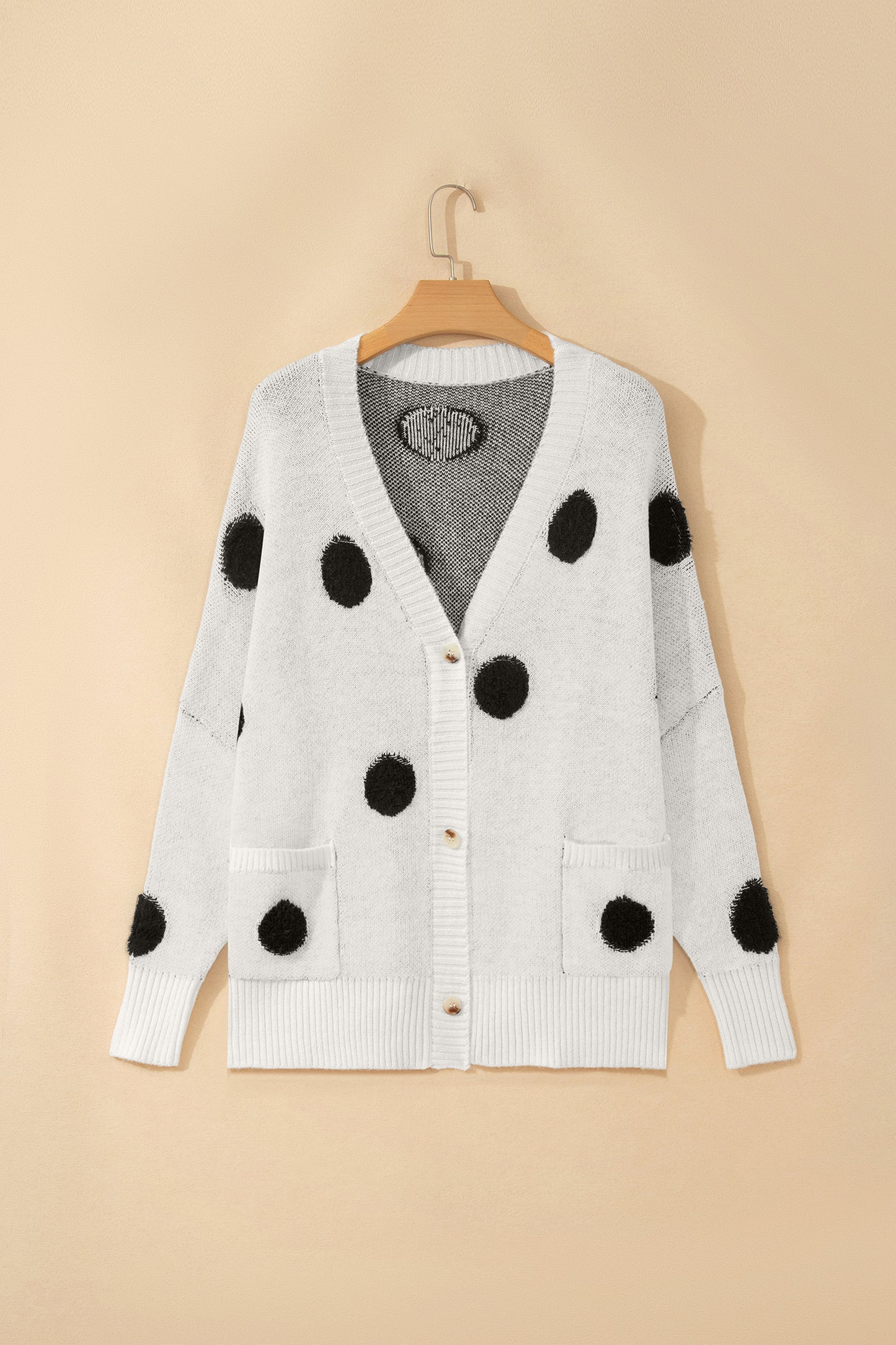 Polka Dot Button Front Oversized V Neck Cardigan
