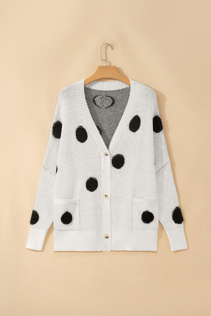 Polka Dot Button Front Oversized V Neck Cardigan