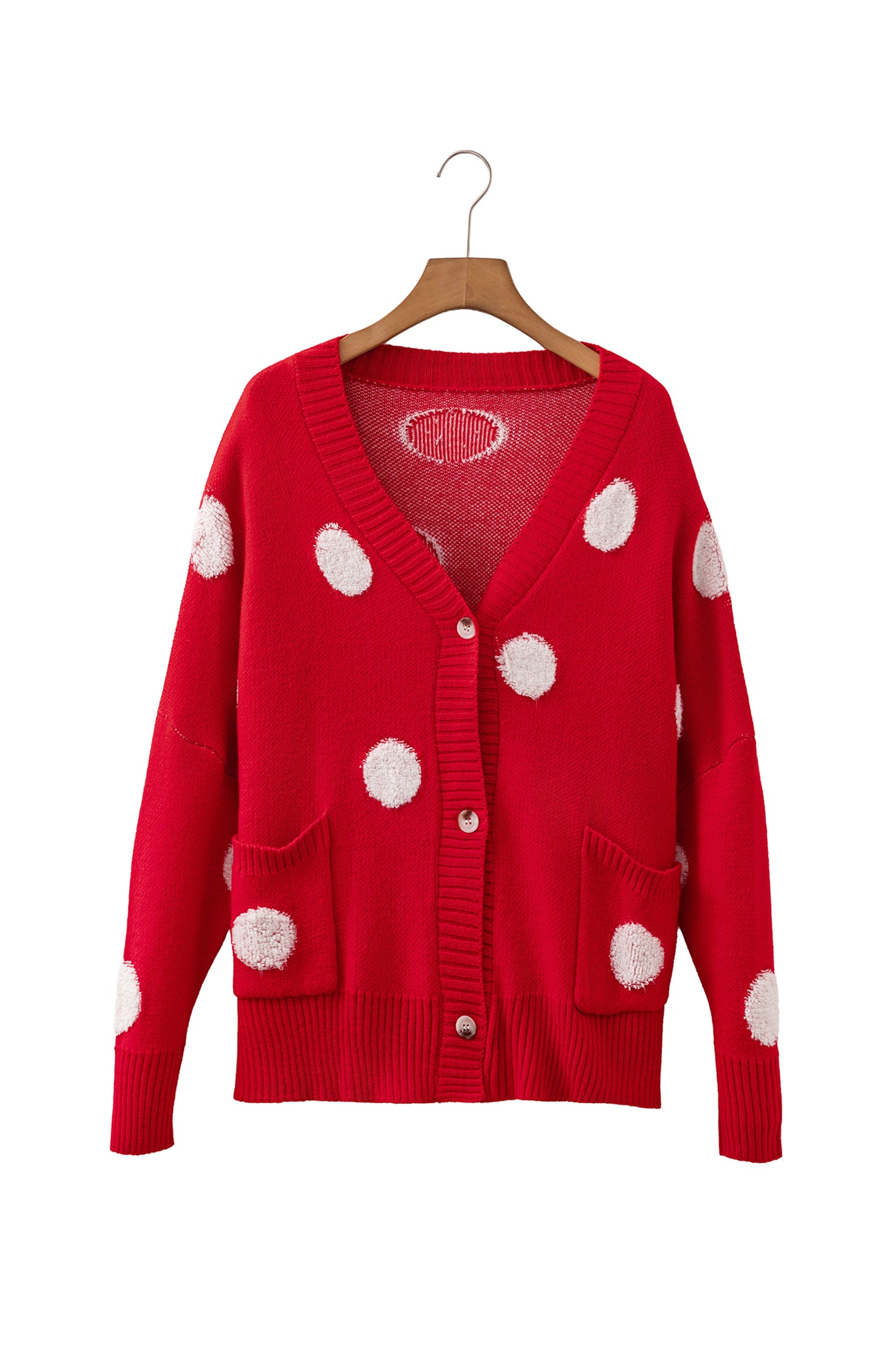 Polka Dot Button Front Oversized V Neck Cardigan